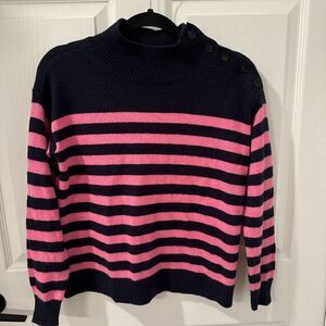 LOFT Womens Large Sweater Blue Pink‎ Pullover Mock Knit Stripe Long Sleeve Sz XS